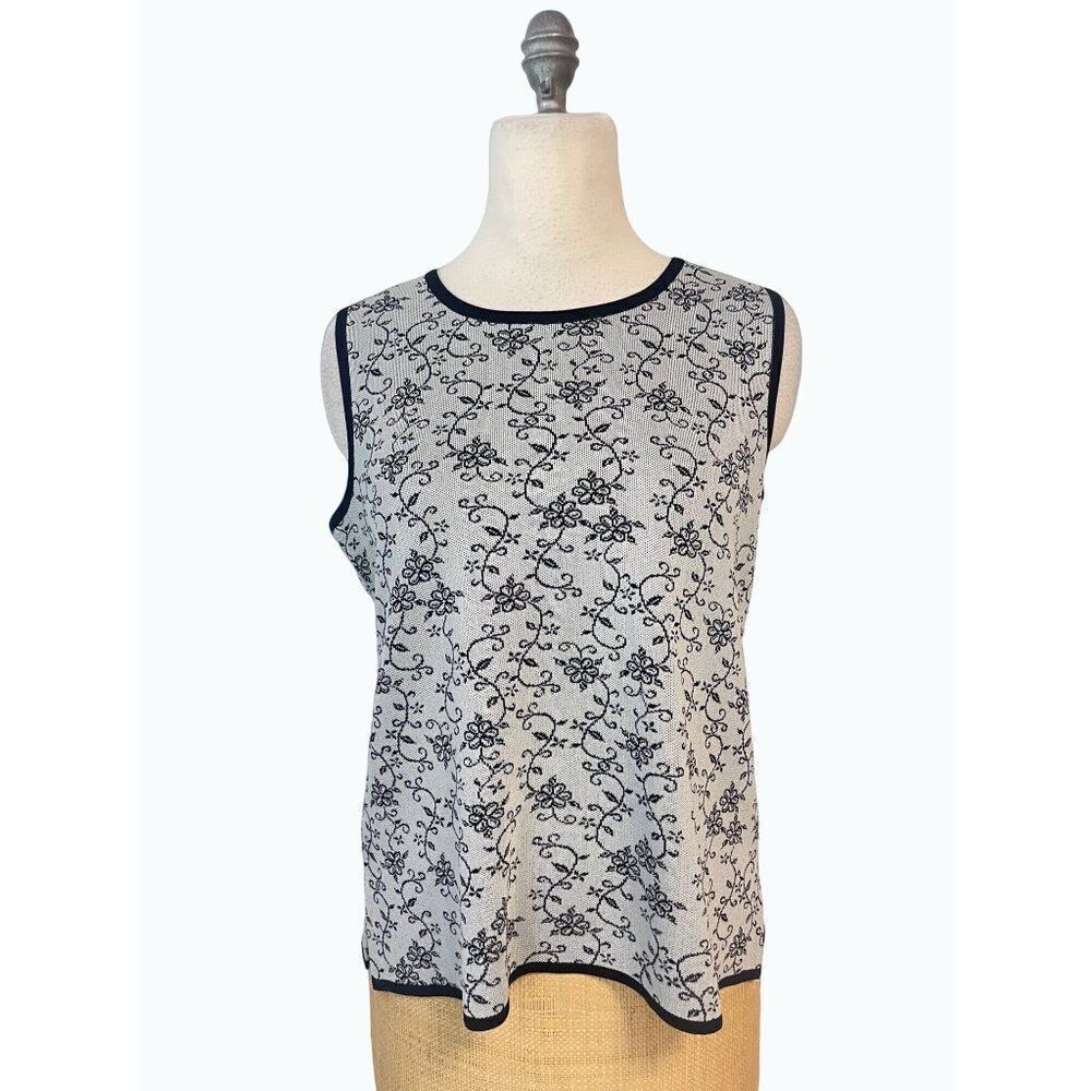Exclusively Misook Sleeveless Gray Black floral Top Large